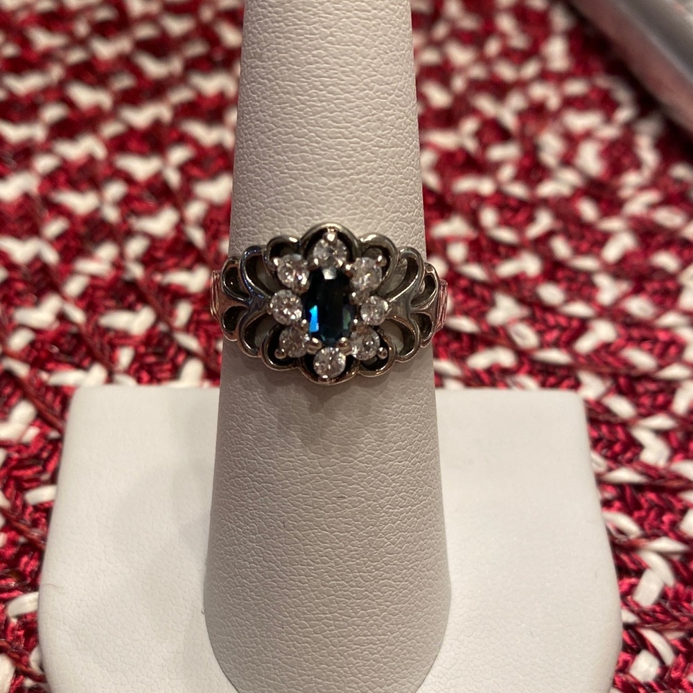 Elegant Sterling Silver Ring with Deep Blue Stone